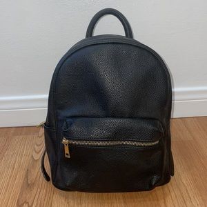 F21 Black Mini Faux Leather Backpack with Gold Zippers and Adjustable Straps